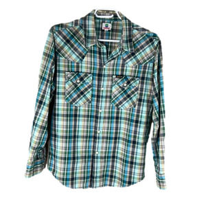 Men's Texwood Western Teal Plaid  Long-sleeve Collared Button-Up